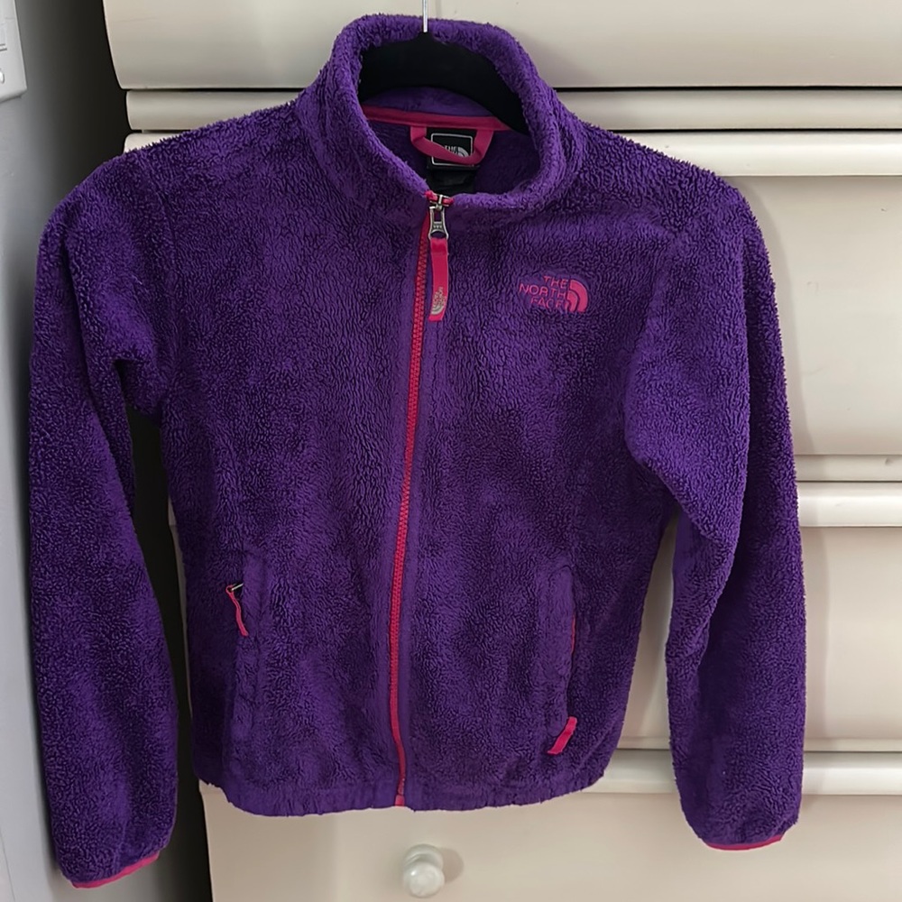 The North Face girls fleece purple jacket, size medium 10/12
